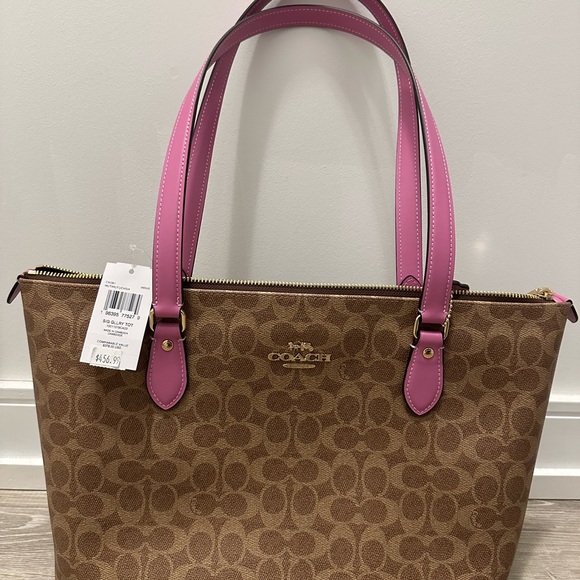 Coach Tan and Pink Signature Tote - Picture 1 of 4